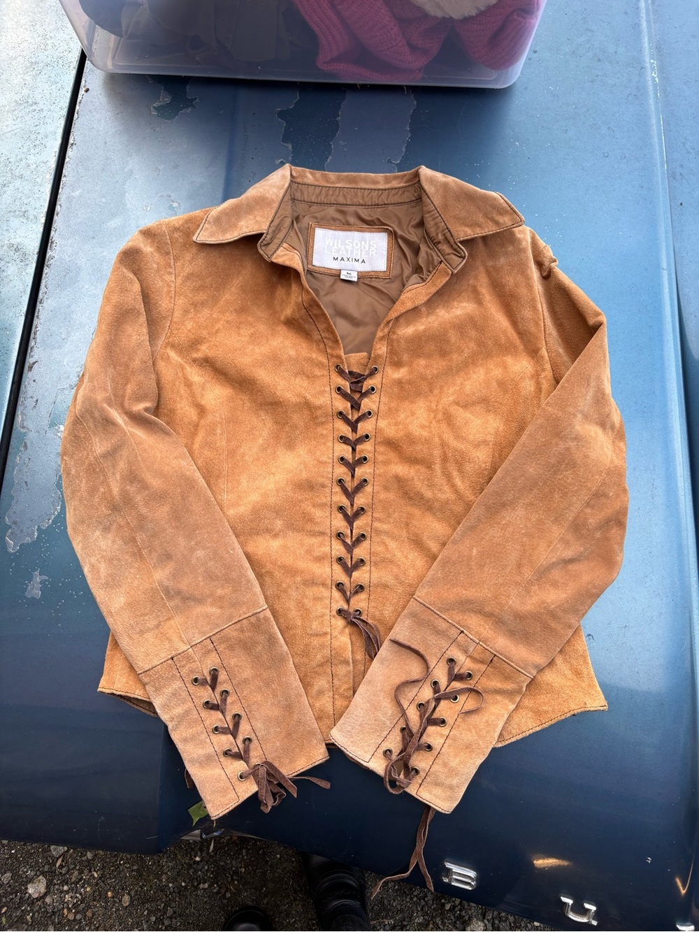 Maxima Women’s Tan Suede Lace-Up Cowgirl Style Jacket